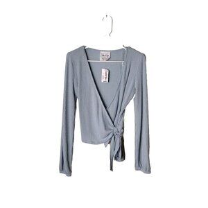 Sadie & Sage Top Womens Medium Ribbed Knit Long Sleeve Wrap Tie